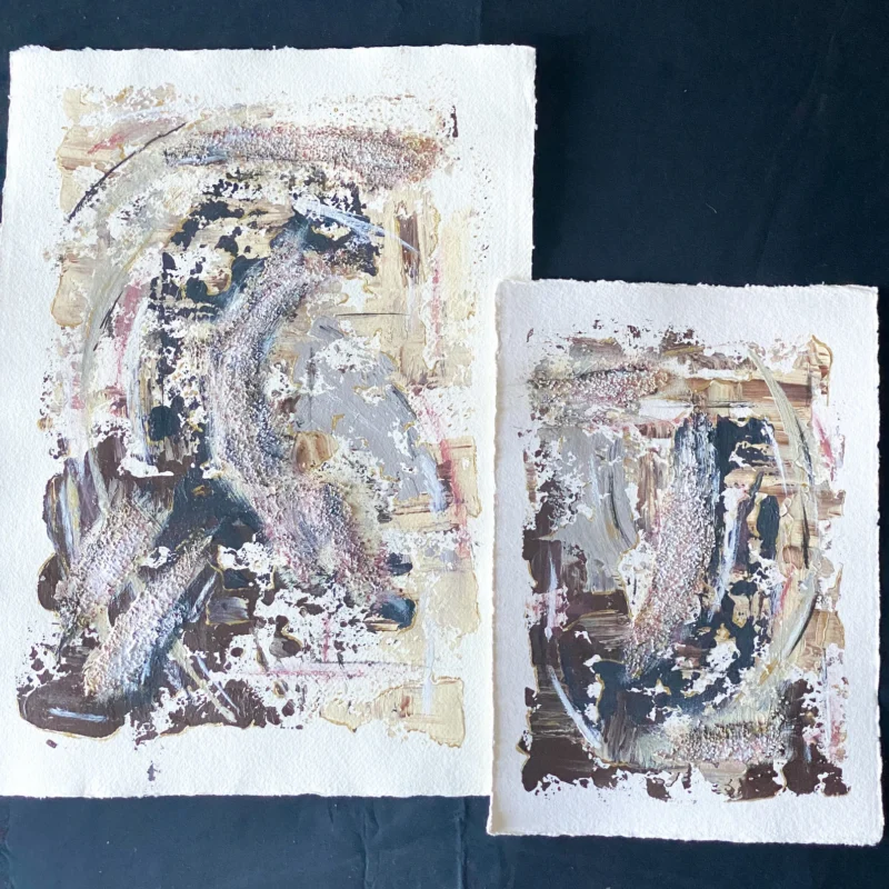 2 textured paintings beige