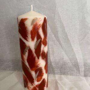 Handpainted pilar candle red brown